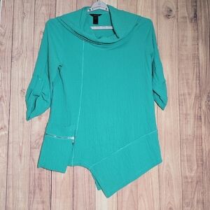 Ali Miles Cowl Neck Tunic Size Medium Green Textured Longsleeve Art To Wear Size